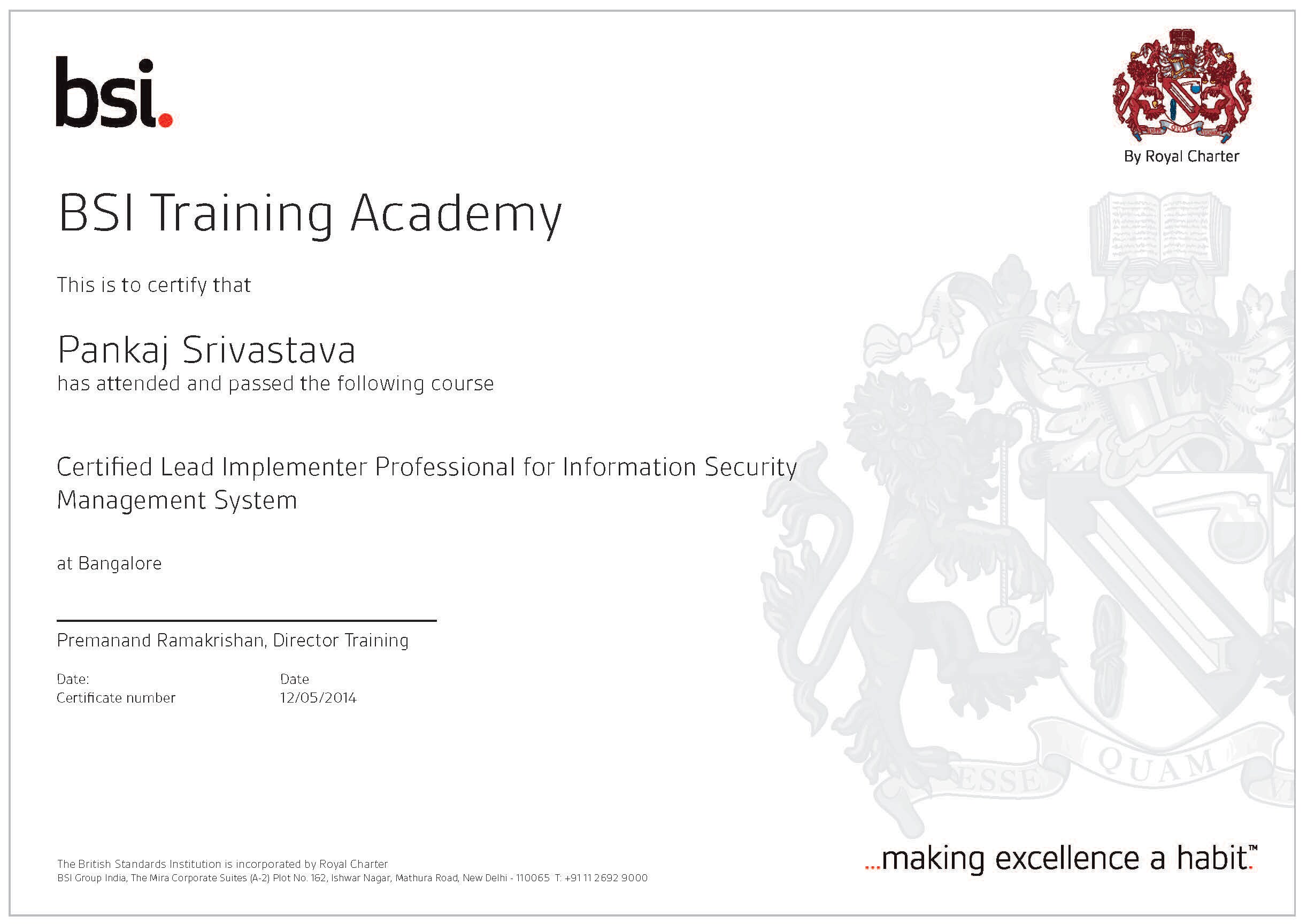BSI Training Certificate BSI Training Certificate